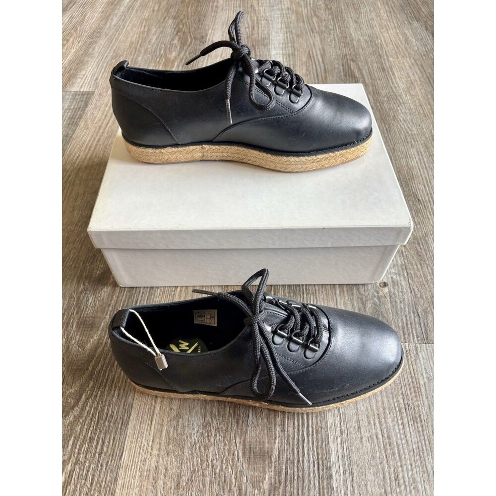 Farewell Black Italian Leather Lace Up Jute Shoes Men 5 Women 7 Unisex Size 38